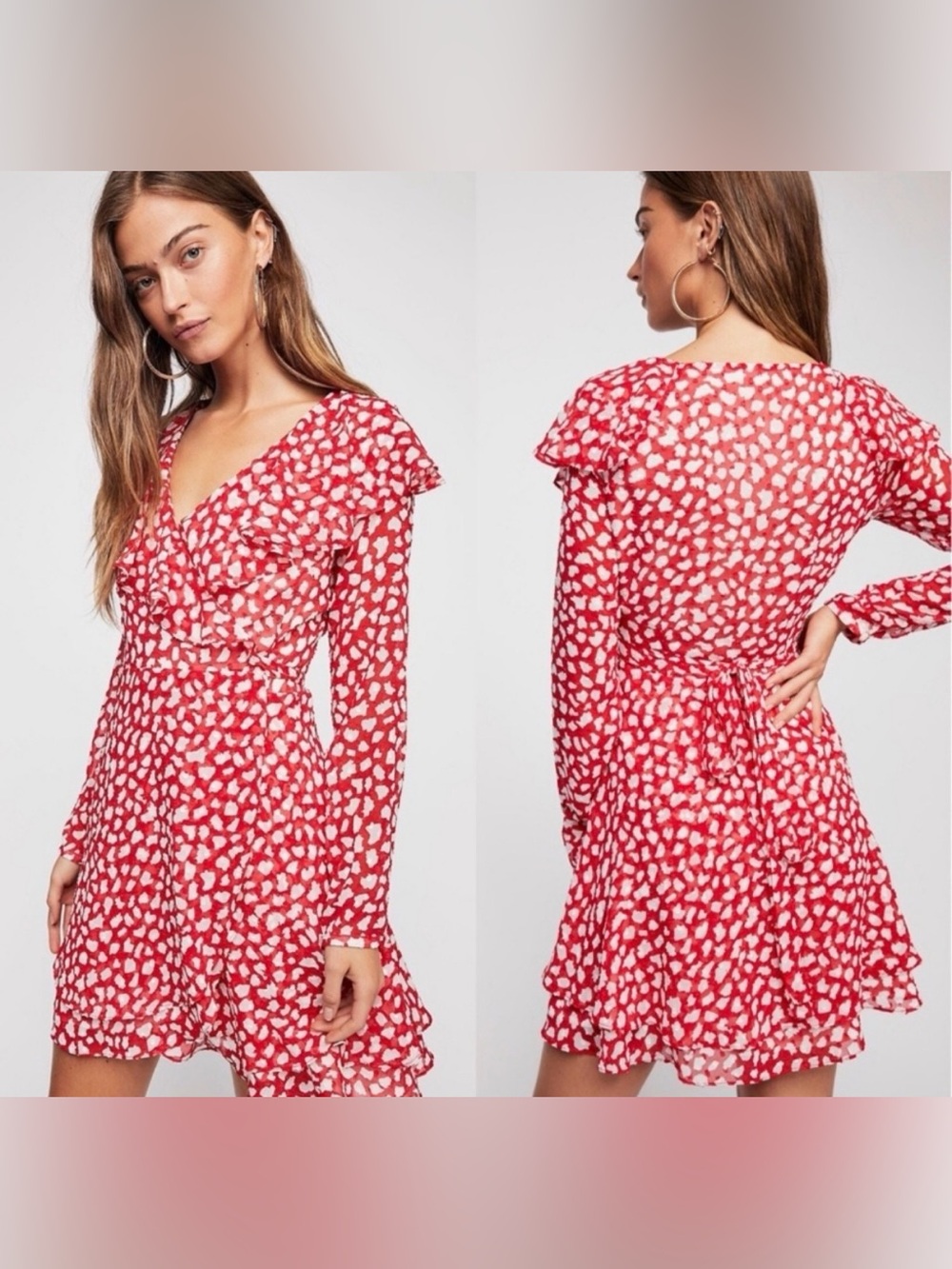 Free People Red & White Frenchie Wrap Minidress